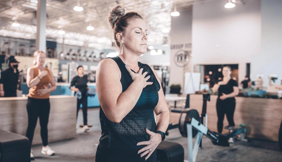 woman practicing breathing